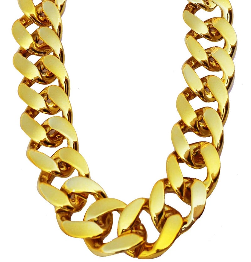 PinCute Men's Chunky Gold Necklace, 32 inches Fake Hip Hop Gold Chain, Plastic Rapper Big Gold Chain 80s 90s Fake Gold Necklace Costume Accessory(Width 1.37inches) - Image 1